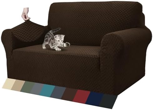 ZNSAYOTX 1 Piece Jacquard Couch Covers for 2 Cushion Couch High Stretch Loveseat Slipcover for Pets Dogs Anti Slip Love Seat Sofa Slipcover Furniture Protector (Loveseat, Dark Coffee) by ZNSAYOTX