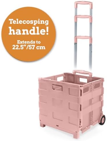 Inspired Living Ultra-Slim Rolling Collapsible Storage Pack-N-Roll Utility-carts, with Telescopic Handle, for Home, Garden, Shopping, Office, School use, Medium, Raspberry Pink - Image 7