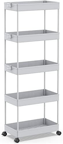 SPACEKEEPER 5 Tier Storage Rolling Cart, Bathroom Cart with Wheels, Gray by SPACEKEEPER