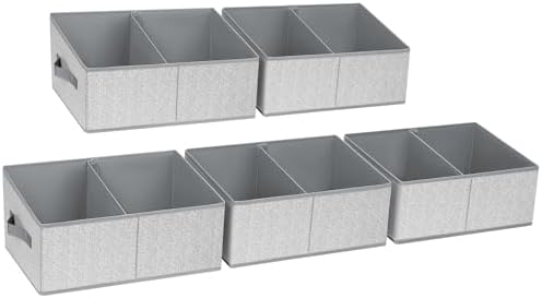DIMJ Closet Storage Bins, 5 Pack Storage Baskets for Shelves, Foldable Closet Organizer with Handle, Linen Closet Organizers and Storage for Clothes, Toys, Towel, Books (Grey) by DiMJ