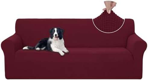 U-NICE HOME Stretch Couch Cover Slipcover for 3 Cushion Sofa, Burgundy by U-NICEHOME