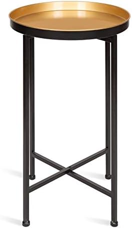 Kate and Laurel Celia Round Foldable Tray Accent Table, 14" x 14" x 25.75", Black and Gold, Modern Minimalist Design and Detachable Magnetic Tabletop - Image 4
