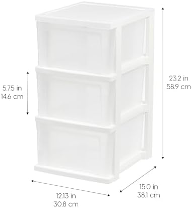 IRIS USA 3-Drawer Slim Narrow Storage Organizer, 2-Pack, White/Clear - Image 2