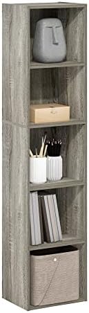 Furinno PASIR Book Shelf, 5-Tier Tall Narrow Bookshelf, Open Shelves Bookcase, 9 x 12 x 52, Easy Assembly, for Living Room, Bedroom, Home Office, French Oak by Furinno-FitsYourSpaceFitsYourBudget
