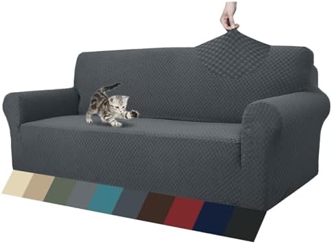ZNSAYOTX 1 Piece Jacquard Couch Covers for 3 Cushion Couch High Stretch Sofa Cover for Pets Dogs Anti Slip Extra Large Sofa Slipcovers Furniture Protector (XL Sofa, Dark Grey) by ZNSAYOTX