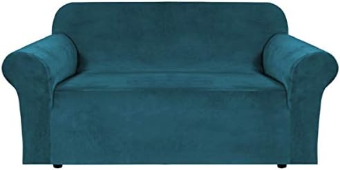 H.VERSAILTEX Stretch Velvet Loveseat Covers for 2 Cushion Couch Covers for Living Room Sofa Covers Slipcovers with Non Slip Straps Bottom, Ultra Thick Comfy Velour (Width 58"-72", Deep Teal) by HVERSAILTEX