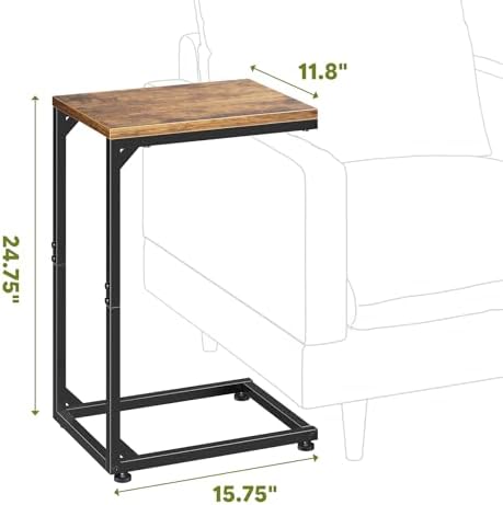 Simple Trending C Shaped End Table, TV Tray for Couch, Small Side Table with Metal Frame, for Living Room Bedroom, Rustic Brown - Image 3
