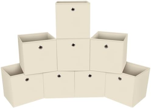 Foldable Storage Cubes Bins ,11 Inch Cloth Storage Cube Fabric Storage Box Cubes Organizer Baskets with Handles for Home Organizer Set of 8 (Creamy-White) by NieEnjoy