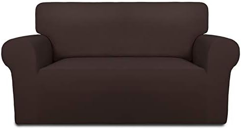 PureFit Stretch Loveseat Covers Fleece Couch Covers for Sofa Chocolate by PureFit