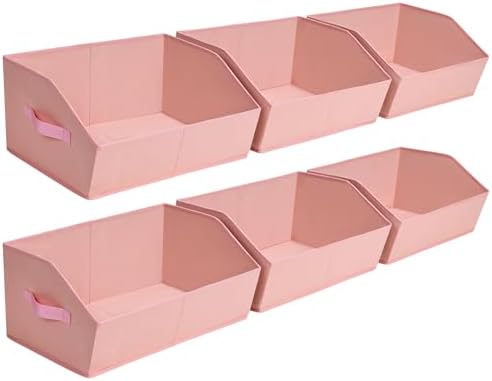 Homsorout Closet Baskets for Shelves Trapezoid - Decorative Storage Baskets with Handle, Closet Bins for Organization, Shelf Storage Bins for Clothes, Books, Home, Office, 6 Pack, Pink by Homsorout