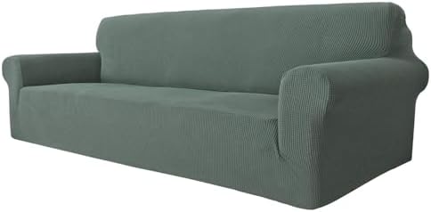 MAXIJIN Super Stretch Couch Cover for 3 Cushion Couch, 1-Piece Universal Sofa Covers Living Room Jacquard Spandex Furniture Protector Dogs Pet Friendly Fitted (Extra Large, Pea Green) by MAXIJIN
