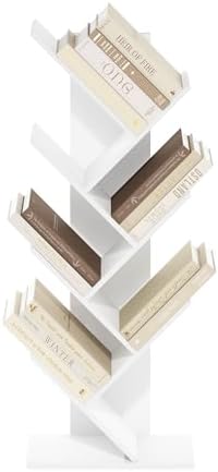 Furinno Tree Book Shelf, 7-Tier Bookshelf with Angled Open Shelf, Tree Bookcase for Room Decor, 8.4 x 15.7 x 39.4, for Organization and Storage, for Living Room, Bedroom, Home Office, White - Image 6