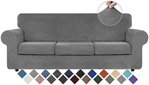 WEERRW 4 Pieces Couch Cover for Sofa Velvet Sofa Cover Washable, Light Grey by WEERRW