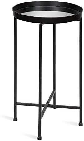 Kate and Laurel Celia Round Metal Foldable Accent Table with Mirror Tray Top, Black by KateandLaurel
