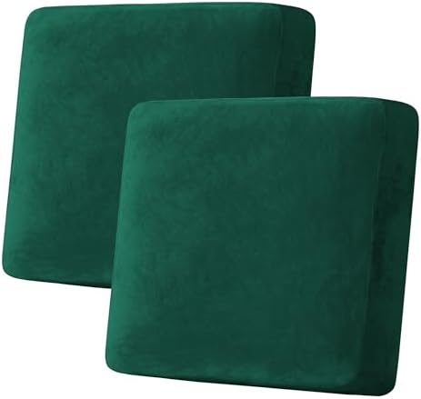 H.VERSAILTEX Velvet Stretch Couch Cushion Cover Plush Cushion Slipcover Cushion Furniture Protector Seat Cushion Sofa Cover (2 Piece Large Sofa Cushion Covers, Vintage Green) by HVERSAILTEX