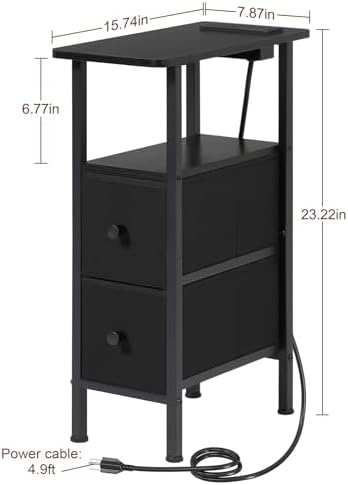 LOAKEKEL Narrow End Table with Charging Station, Small Nightstand - Image 3