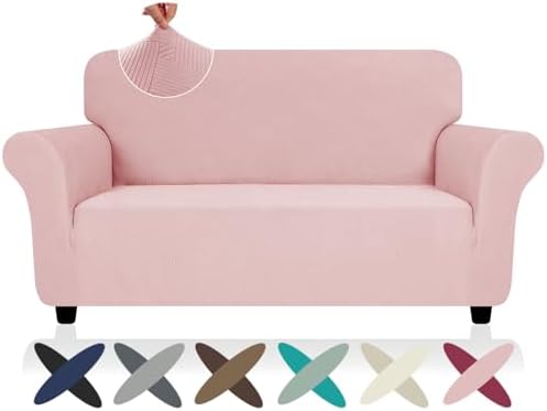 ZNSAYOTX Super Stretch Loveseat Covers (57"-70"), New Striped Love Seat Slipcover, Dogs Pet Friendly Anti-Slip Couch Protector Spandex Durable 2 Seater Fabric Sofa Cover (Rose, Loveseat) by ZNSAYOTX