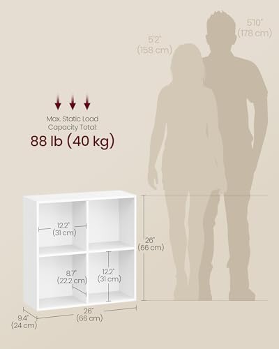 VASAGLE Bookshelf, 4 Cubes Storage Organizer, 25.9 x 9.4 x 25.8 Inches - Image 2