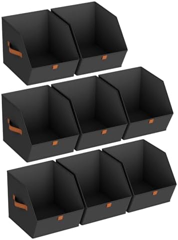 Homsorout Fabric Closet Storage Cubes - 8 Pack Square Storage Bins with Dual Handles for Clothes, Towels, Toys, Cube Storage Organizers for Bedroom, Nursery, Shelves, Closet, Small Spaces, Black by Homsorout