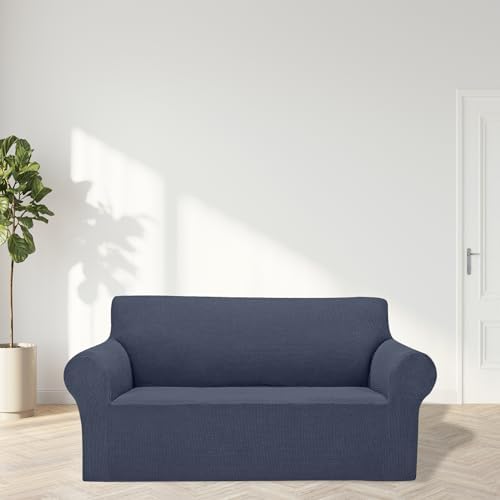 Cupuamon 2026 New Stretch Loveseat Sofa Slipcovers Couch Cover for 2 Cushion Furniture Protector Sofa Covers with Elastic Bottom Jacquard Fabric Small Checks for Pets, Kids - Charcoal - Image 3