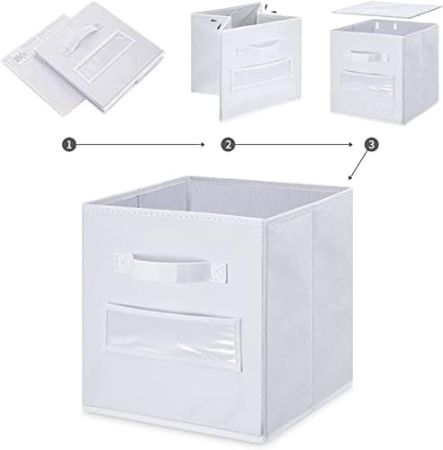 13x13x13 storage cube bins(Set of 8)Fabric storage cubes with 8 Labels Window Cards & a Pen,storage cubes 13x13, storage bin, Collapsible 13 inch cube storage bins,Cubby Organizer Boxes, White - Image 4
