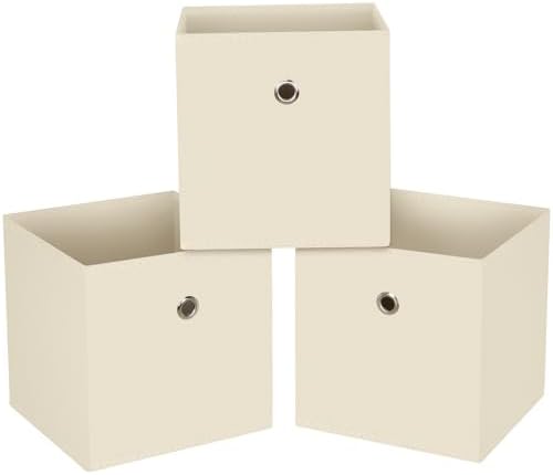13x13x13 storage cube bins,collapsible fabric storage cubes Decorative storage basket,13 inch Record cube storage box for shelves,shelf,drawer,bathroom organizer,Set of 3 (Creamy-White） by NieEnjoy