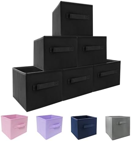 EBIGIC Small Storage Bins[6 Pack] 9.0"x7.5"x7.5" Small Size Fabirc Foldable Closet Toy Organizer Collapsible Cloth Black by EBIGIC