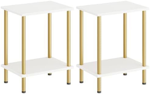 HOOBRO End Tables Set of 2, Small Side Table, Nightstand with 2-Layer Storage Shelves, Sofa Table for Small Spaces, Living Room, Bedroom, Stable Frame, Easy Assembly, White and Gold DW09BZP201 by HOOBRO