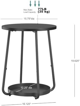 sthmec Small Round Side End Table with Storage, 2 Tier Round Bedside Sofa Couch Coffee Tables with Tray, Metal Nightstand for Small Spaces, Living Room Bedroom, Black - Image 3