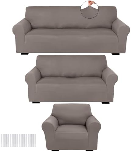 Peryiter 3 Pcs Couch and Loveseat Sofa Covers,Taupe,Milk Silk by Peryiter