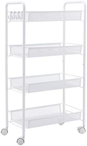 JANE EYRE Rolling Utility Storage Rack Cart on Wheels, Trolley Carft cart, Multi-Purpose Organizer Shelf (White, 4 Tier)… by JANEEYRE