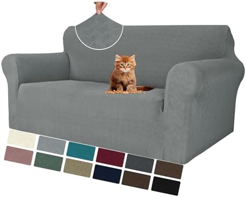 MAXIJIN Loveseat Cover Sofa Covers (55"-69"), 1-Piece Stretch Couch Covers for 2 Cushion Couch Love Seat Slipcover with Elastic Bottom for Kids,Dog (Loveseat, Diamond Pattern Light Gray) by MAXIJIN