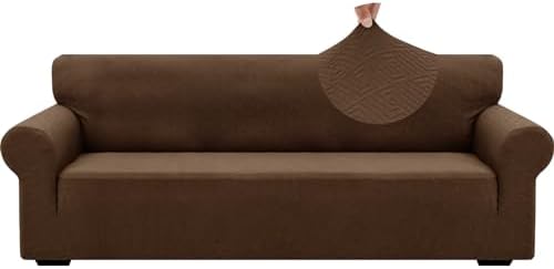ZNSAYOTX 1 Piece Jacquard Couch Covers for 3 Cushion Couch High Stretch Sofa Cover for Pets Dogs Anti Slip Extra Large Sofa Slipcovers Furniture Protector (X-Large, New Pattern Coffee) by ZNSAYOTX