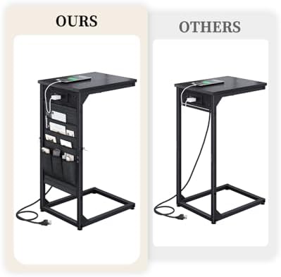 C-Shaped End Tables Set of 2, Small Couch Side Table with Fast-Charging Station, Sofa TV Tray Table with Storage Bag for Living Room, Bedroom, Bedside ET-BK-2 - Image 4