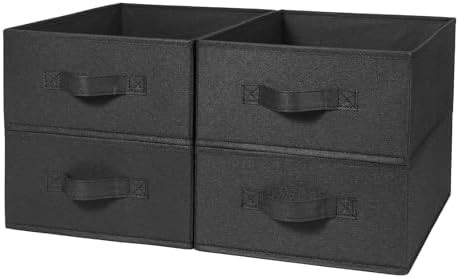 Clothings Collapsible Storage Bins, Foldable Organizers and Storage Baskets Cube Storage Bin for Bedroom Living Room (4 Pack, Black, 15.4x11.4x5.5inch) by BOMKEE