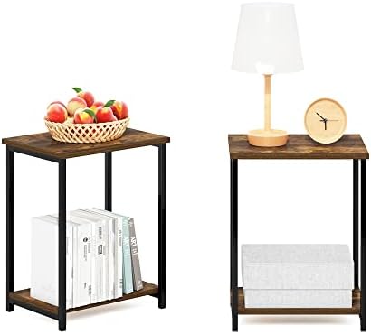 Furinno Simplistic 2-Tier Metal Frame Side Table, Set of 2, Amber Pine - Image 4
