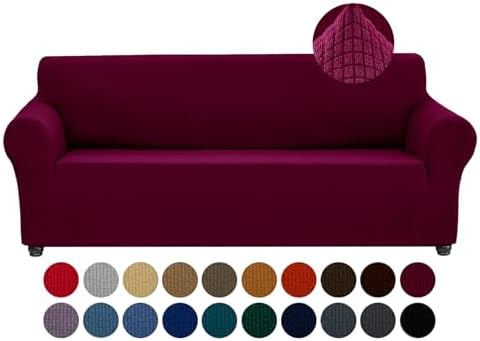 Joccun Christmas Stretch Couch Cover Slipcovers, 1-Piece Sofa Covers for 3 Cushion Couch Spandex Jacquard Washable Furniture Protector Cover for Living Room,Kids,Pets(Sofa,Burgundy) by Joccun