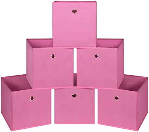 Foldable Storage Cubes Bins ,11 Inch Cloth Storage Cube Fabric Storage Box Cubes Organizer Baskets with Handles for Home Organizer Set of 6 (Pink) by NieEnjoy