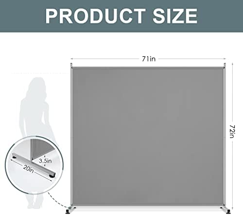 RANTILA Single Large Panel Room Divider, Privacy Screen for Office, Partition Separators, Freestanding Divider 71''W x 69.5''H, Grey - Image 2