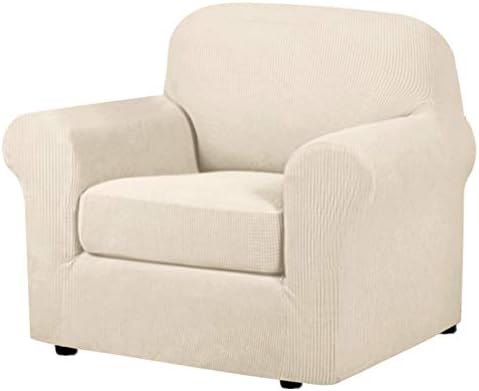 H.VERSAILTEX 2 Piece Couch Cover Stretch Stylish Chair Cover Furniture Cover/Protector Featuring Jacquard Textured Twill Fabric, High Polyester and Spandex Slipcover Machine Washable(Chair, Natural) by HVERSAILTEX