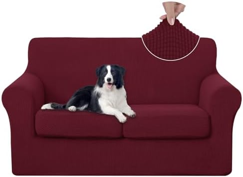 U-NICE HOME 3 Pieces Stretch Loveseat Couch Cover, Burgundy by U-NICEHOME