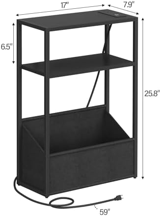 TUTOTAK Narrow Side Tables with Charging Station, Slim End Tables Set of 2 - Image 3