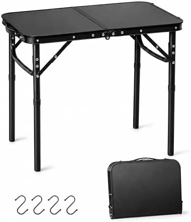 LOFTEY 2025 Reinforced Small Folding Table Portable, Small Foldable Camping Table, Heavy-Duty Mini Folding | 2 Adjustable Height | Lightweight Aluminum with Handle | 25" x 16" x 22", Black by LOFTEY