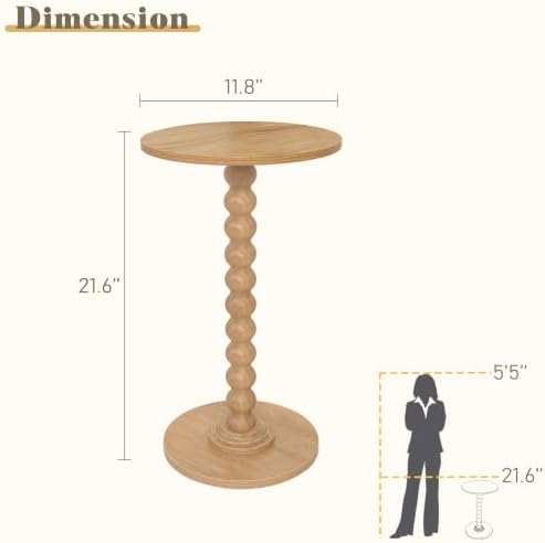 Fultyle Small Side Table, Drink Table for Small Spaces, Modern Martini Table with Solid Wood Leg, Round End Tables Living Room for Bedroom and Office (Rustic Walnut) - Image 3