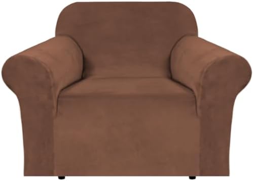 H.VERSAILTEX Stretch Velvet Armchair Cover Couch Covers 1 Cushion Chair Slipcover for Living Room Furniture Cover Crafted from Thick Comfy Rich Velour (Chair 31"-49", Caramel Cafe) by HVERSAILTEX