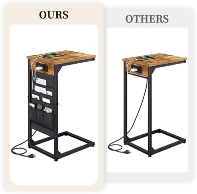 C-Shaped End Tables Set of 2, Small Couch Side Table with Fast-Charging Station, Sofa TV Tray Table with Storage Bag for Living Room, Bedroom, Bedside ET-BR-2 - Image 4