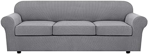 H.VERSAILTEX 4 Piece Stretch Sofa Covers for 3 Cushion Couch Covers for Living Room Furniture Slipcovers (Base Cover Plus 3 Seat Cushion Covers) Upgraded Thicker Jacquard Fabric (XL Sofa, Dove) by HVERSAILTEX