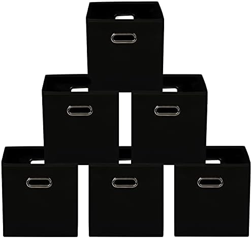Yunkeeeper storage bins Cubes, Fabric Cube Organizer with Handle, Foldable Cube Bins for Cloth or Accessary Storage, 11x11x11, Set of 6, (black) by Yunkeeper