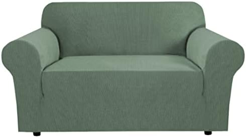 H.VERSAILTEX Stretch Couch Cover Loveseat Covers for 2 Cushion Couch Dog Couch Cover 1 Piece with Elastic Bottom, Textured Checked Jacquard Fabric(Loveseat 58"-70" Wide, Loden Frost) by HVERSAILTEX