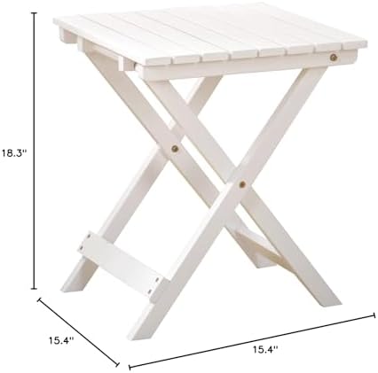 Outdoor Small Table Square Folding Wooden Patio Side Table Furniture Table for Adirondack Chair, Balcony, Porch, No Assembly Required, White - Image 3